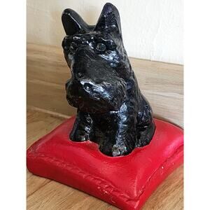Vintage Dog On Pillow Chalkware Figurine Scottie Dog Black Scottish Terrier